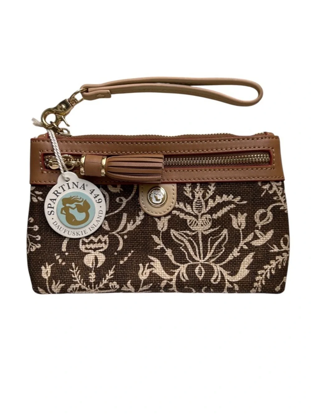 NWT Spartina 449 Wristlet Botanical Print Leather Strap